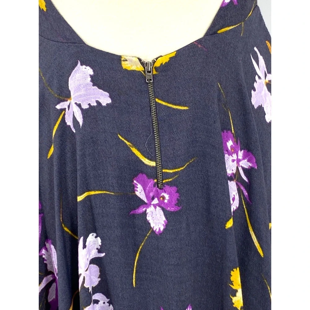 Free People Halter Swing Dress size 6 Gray Viscose Floral purple yellow - Picture 3 of 12